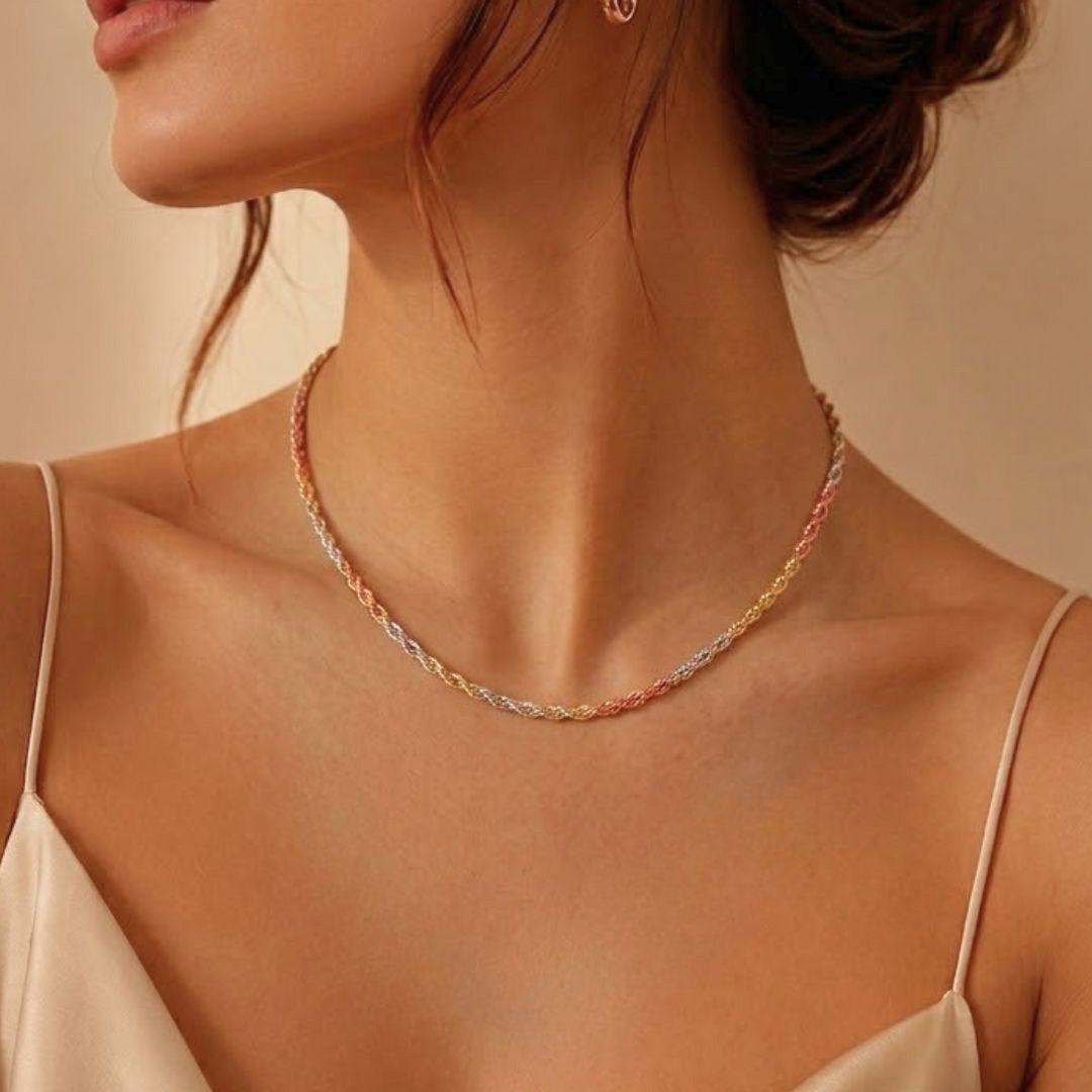Trinity Twist Necklace – 3 Tone Braided Chain