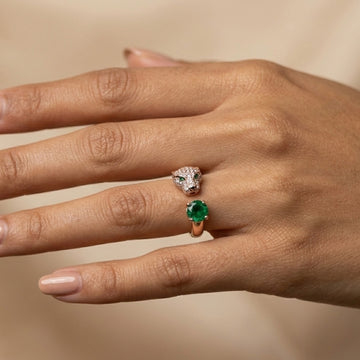 The Emerald Cabochon Panther Adjustable Ring