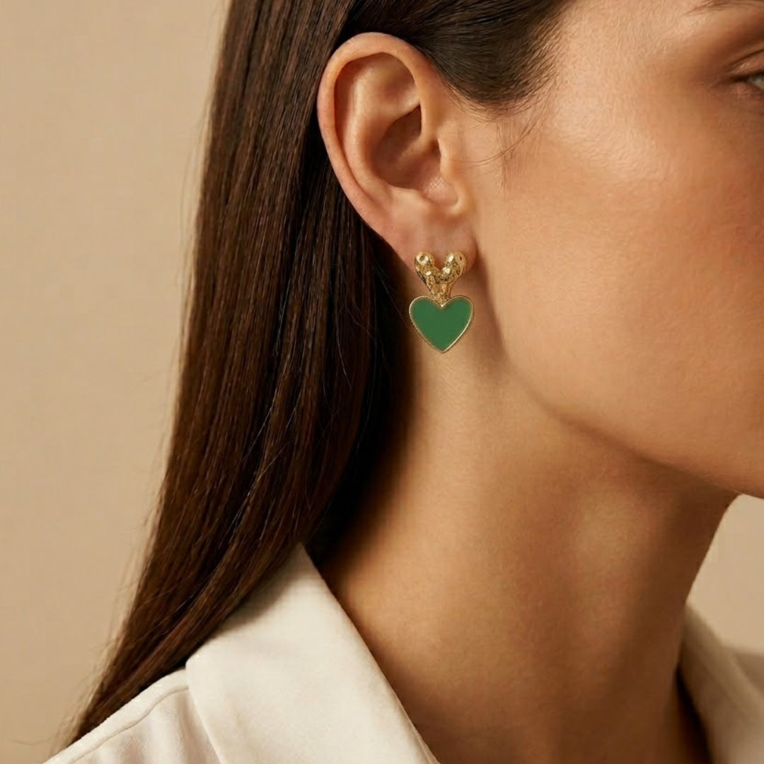 Emerald Heart Drop Earrings