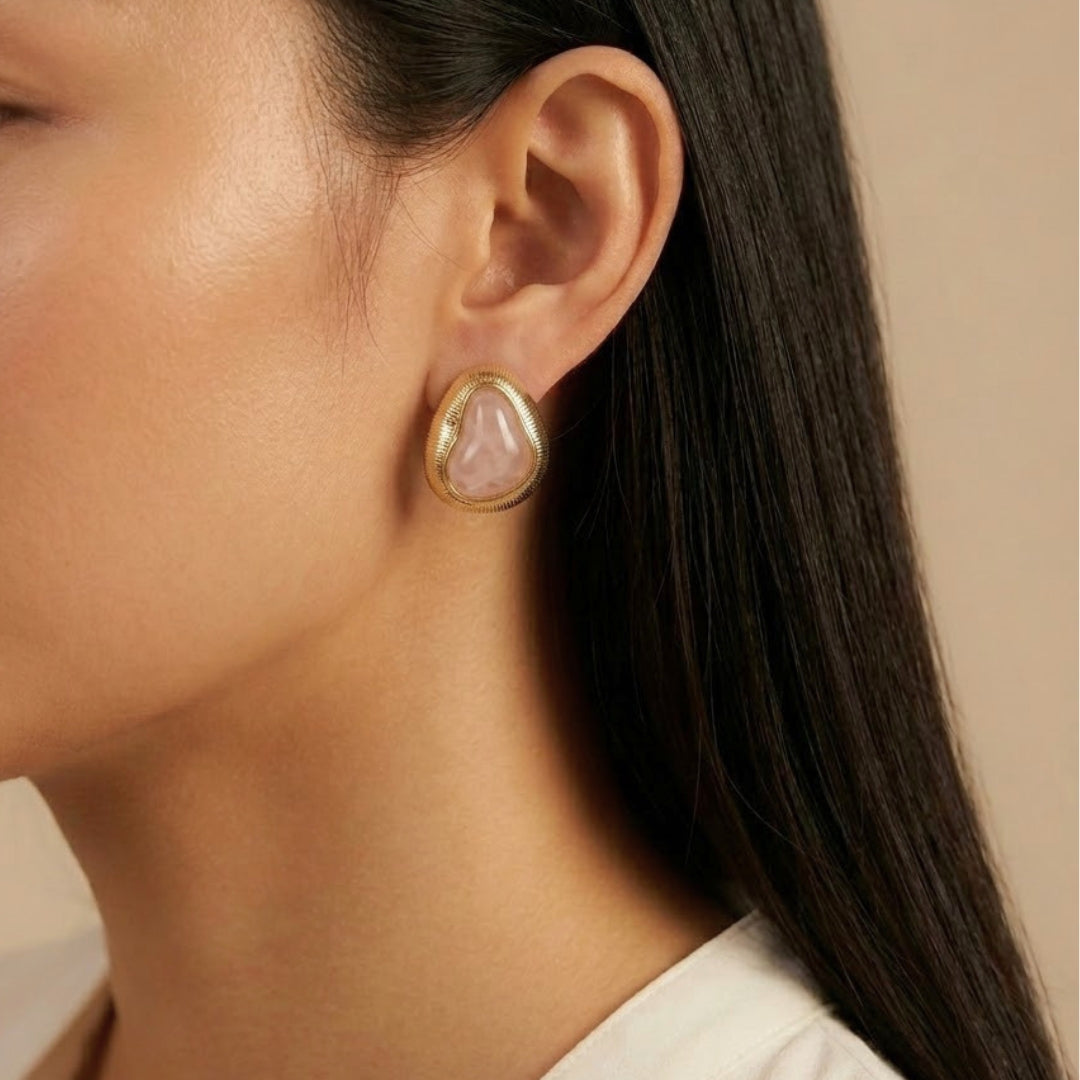 Blush Stone Gold Stud Earrings