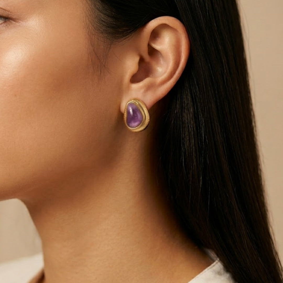 Amethyst Glow Gold Stud Earrings
