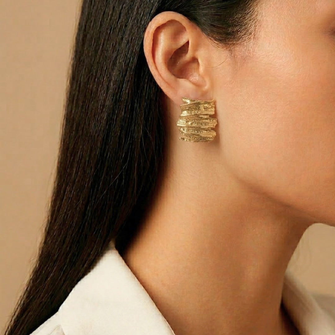 Aureva Textured Layered Stud Earrings