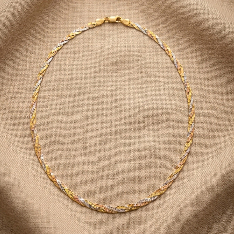 925 Silver 3 tone Braid snake chain necklace