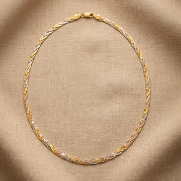 925 Silver 3 tone Braid snake chain necklace