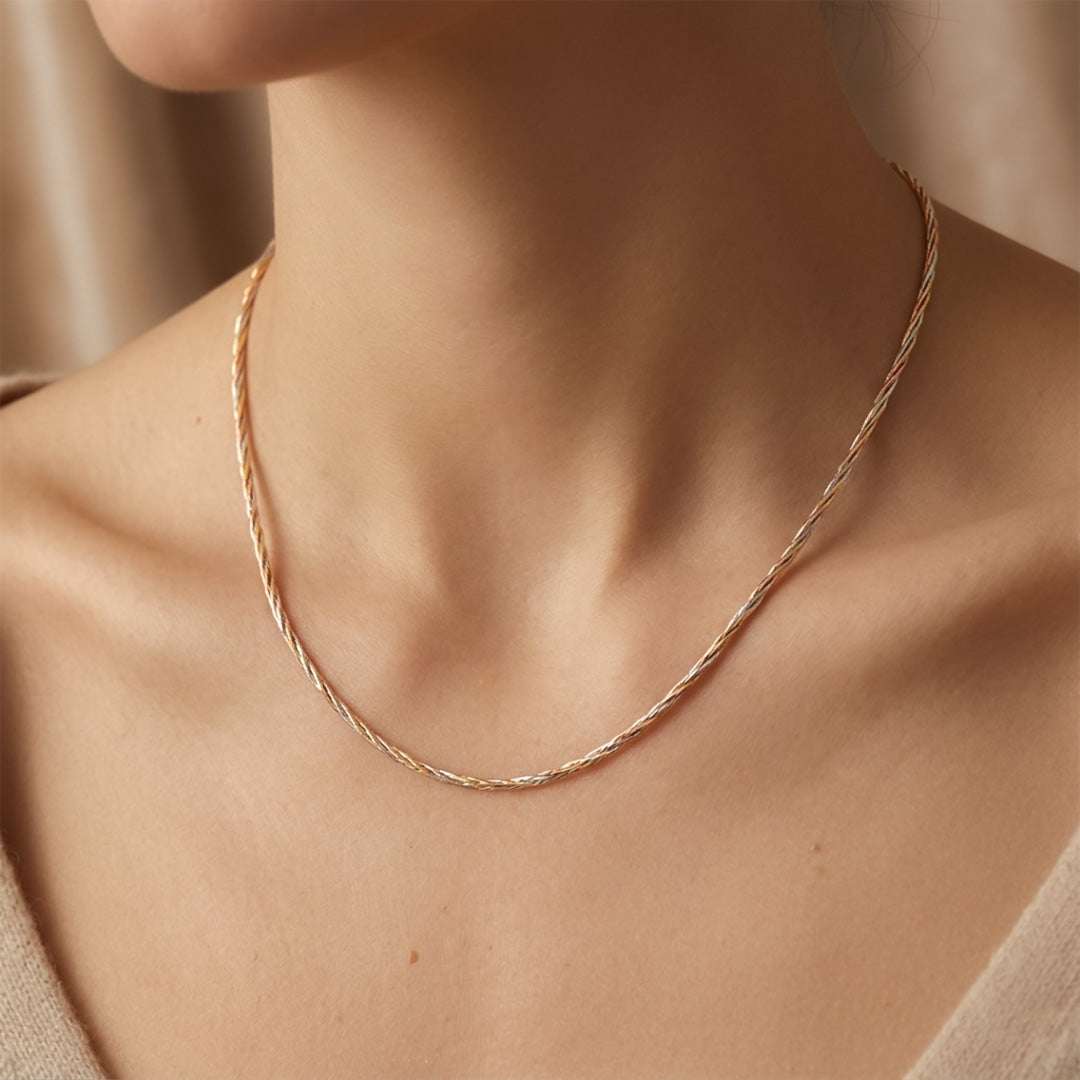 925 Silver 3 tone sleek chain necklace