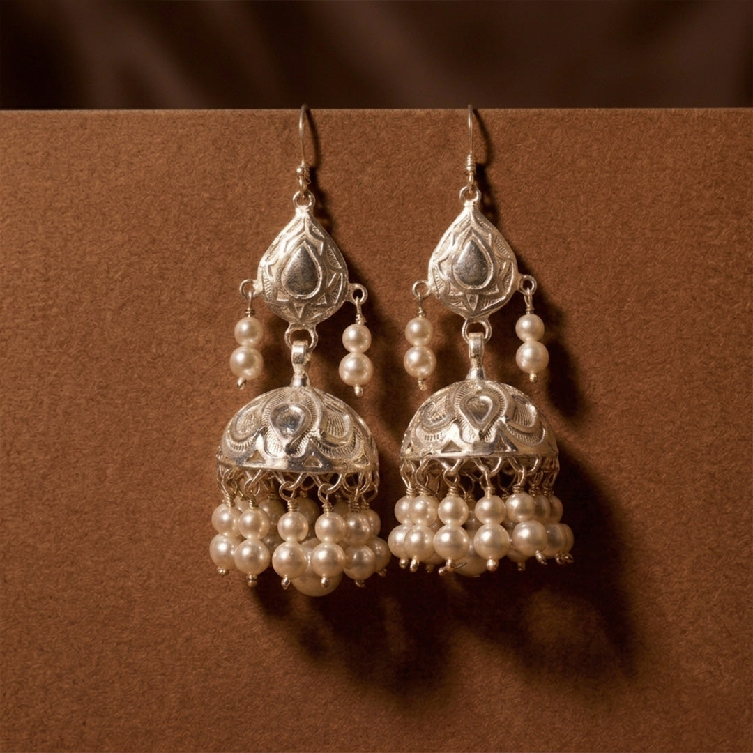 925 Silver Pearl Jhumkas
