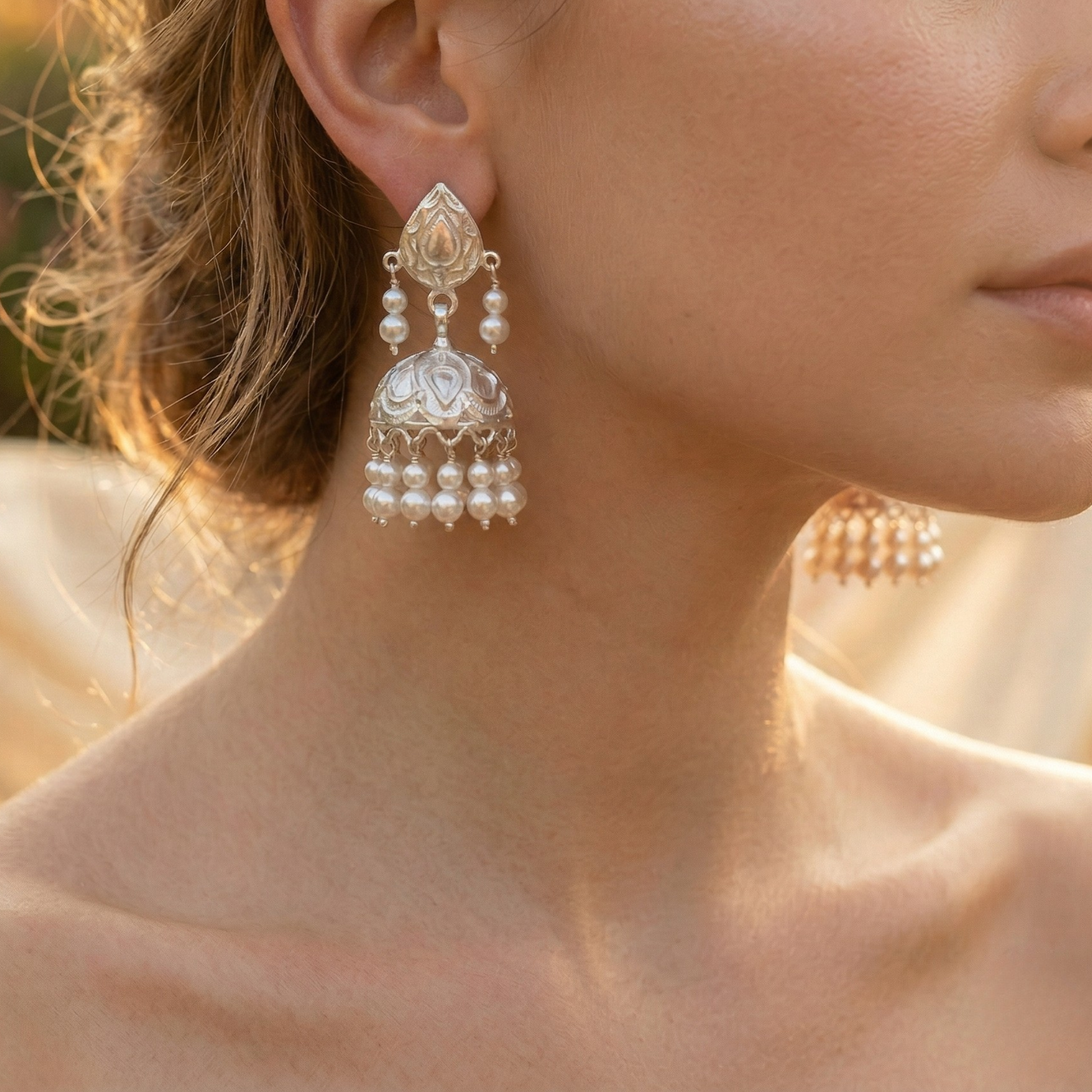 925 Silver Pearl Jhumkas