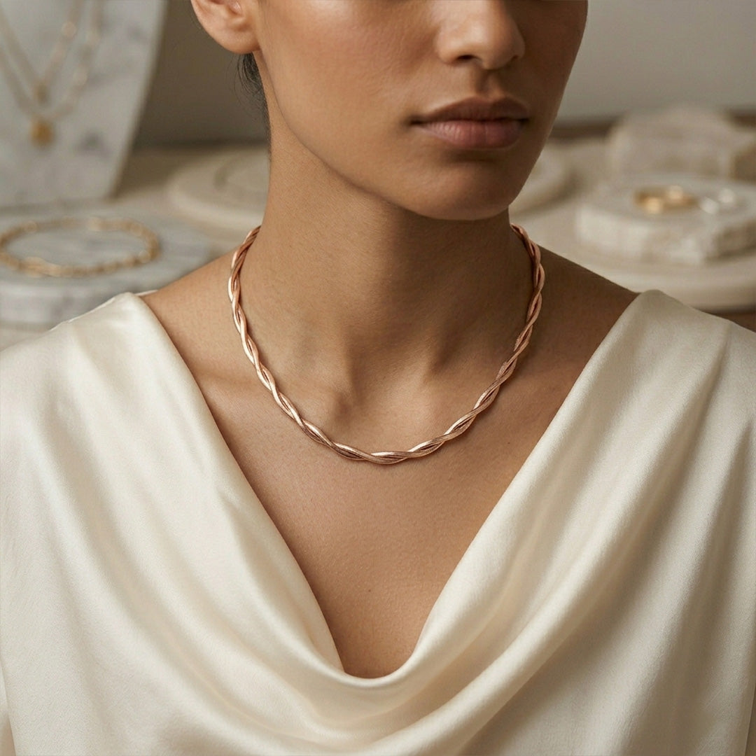 925 Silver (Rose Gold) Braid snake chain necklace