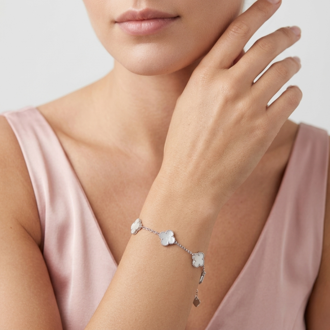 925 Silver Blossom Clover Chain Bracelet