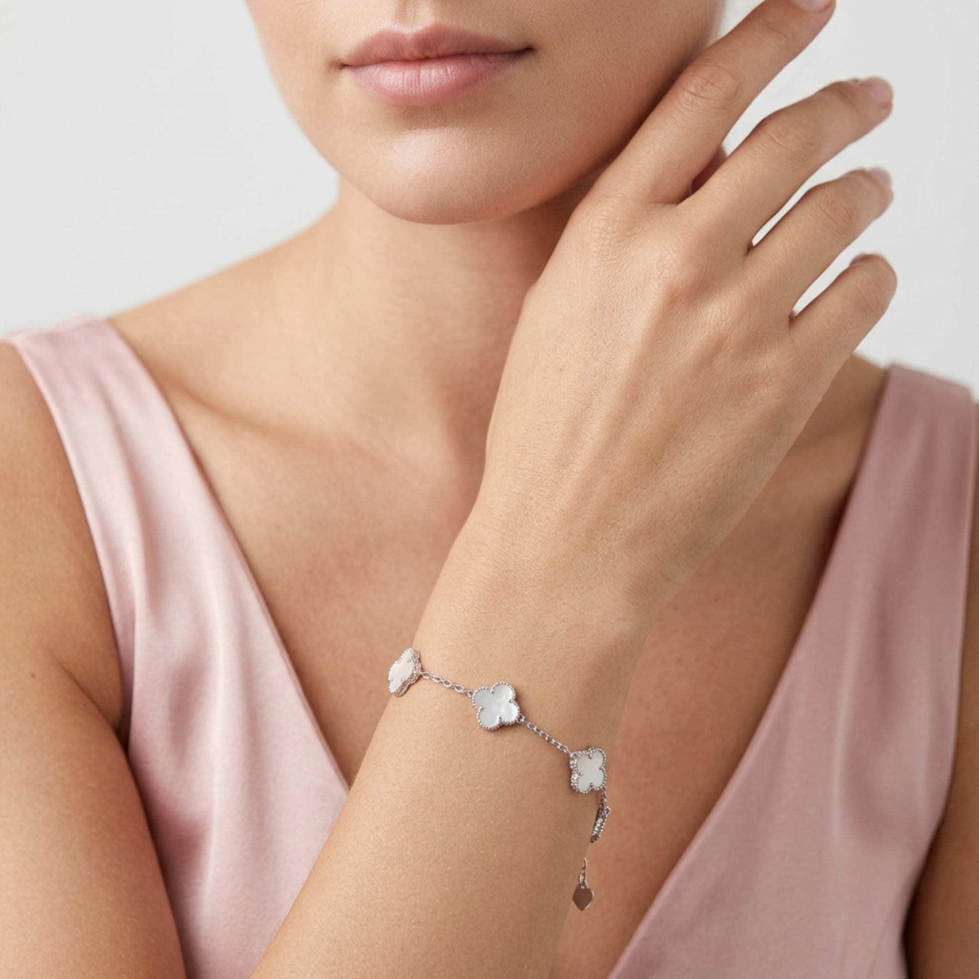 925 Silver Blossom Clover Chain Bracelet