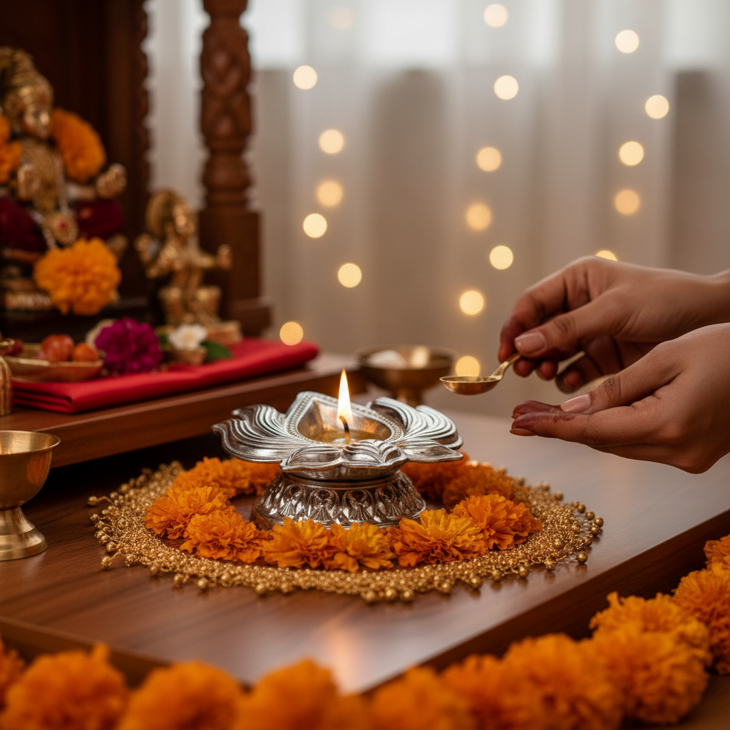 925 Silver Lotus Flower Diya