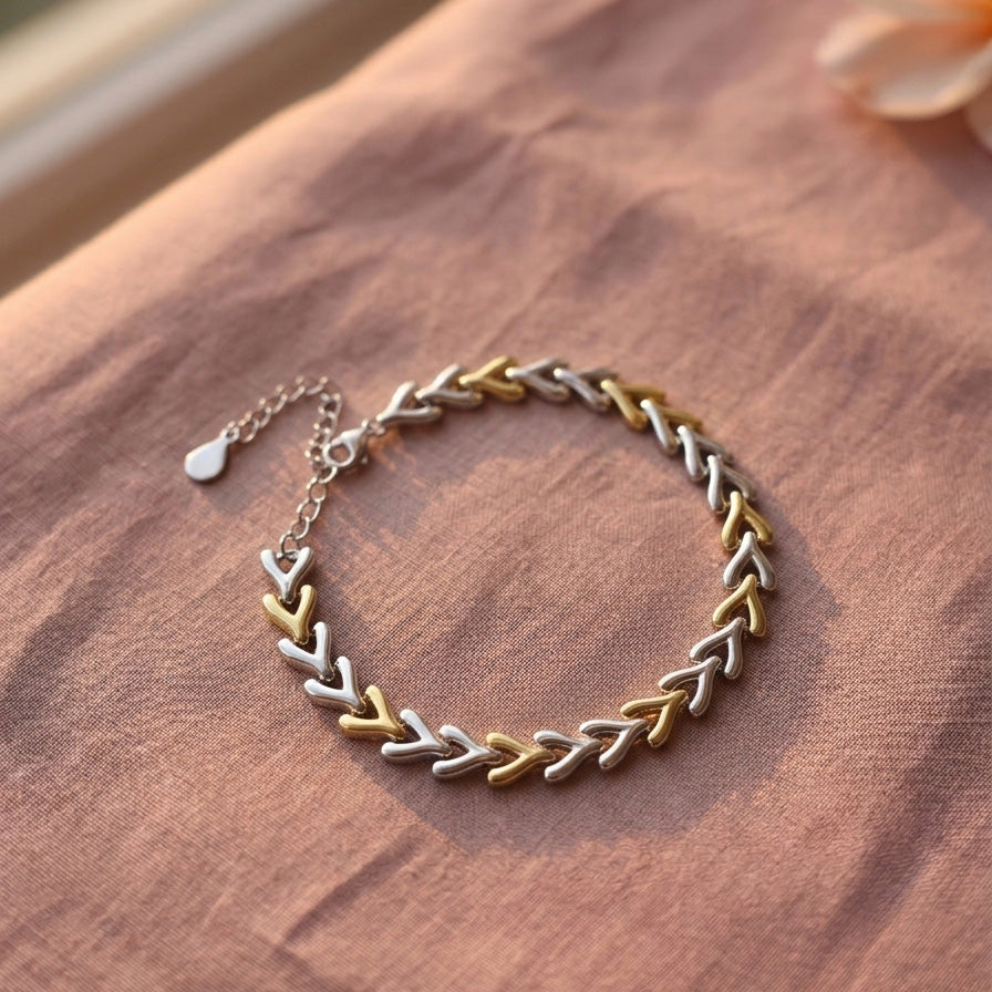 925 Sterling Silver & 18K Gold Heart Link Bracelet