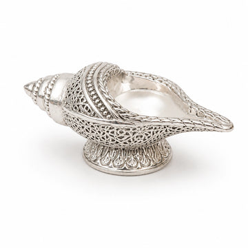 Pure Silver Diya with Unique Shankh Conch Shell Shape Design, Hallmarked Perfect for Gift and Pooja Use (925 Purity)(33 Grams Silver)(Small)