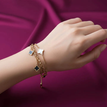 Clover Charm Rose Gold Layered Bracelet