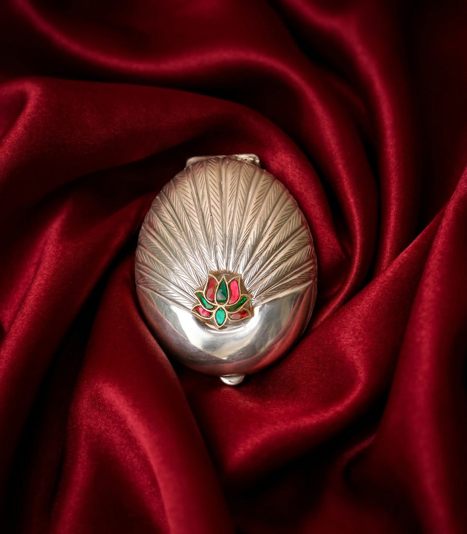 Handcrafted 925 Silver Lotus Kumkum Box