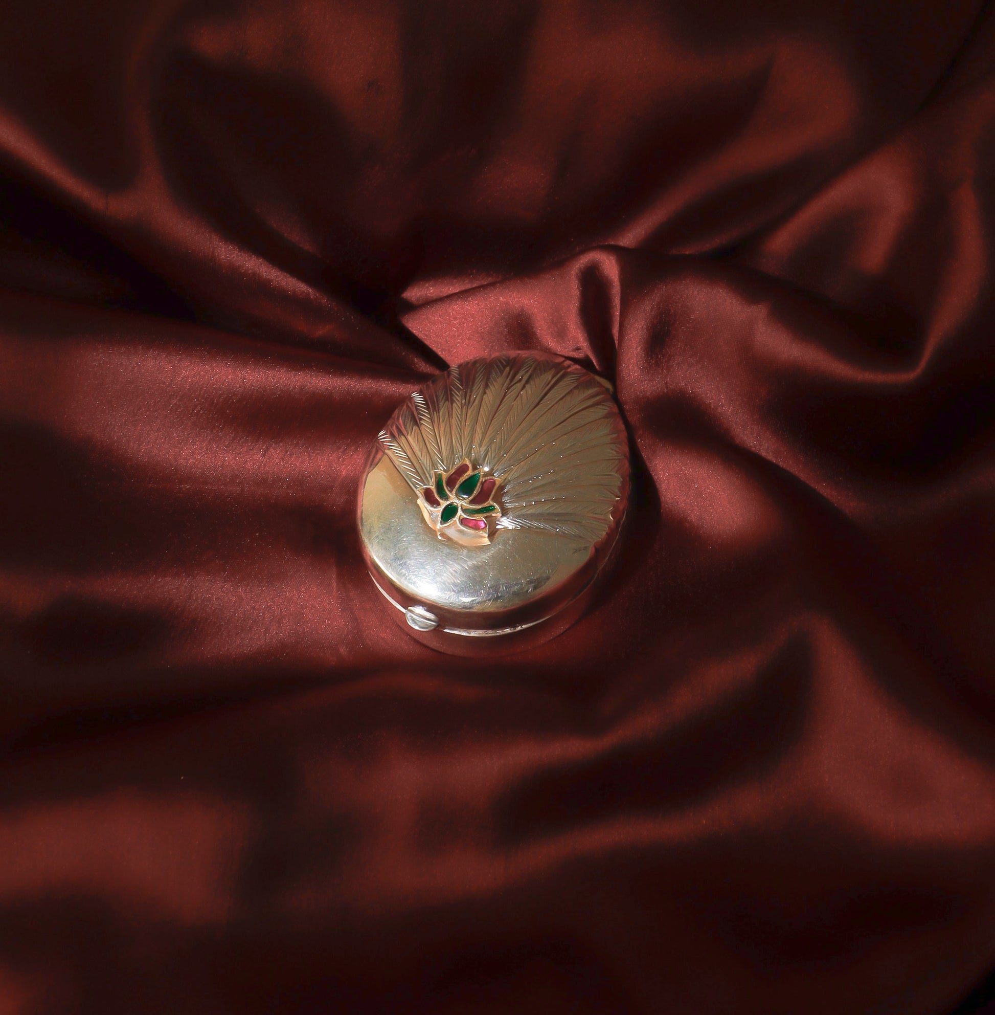 Handcrafted 925 Silver Lotus Kumkum Box