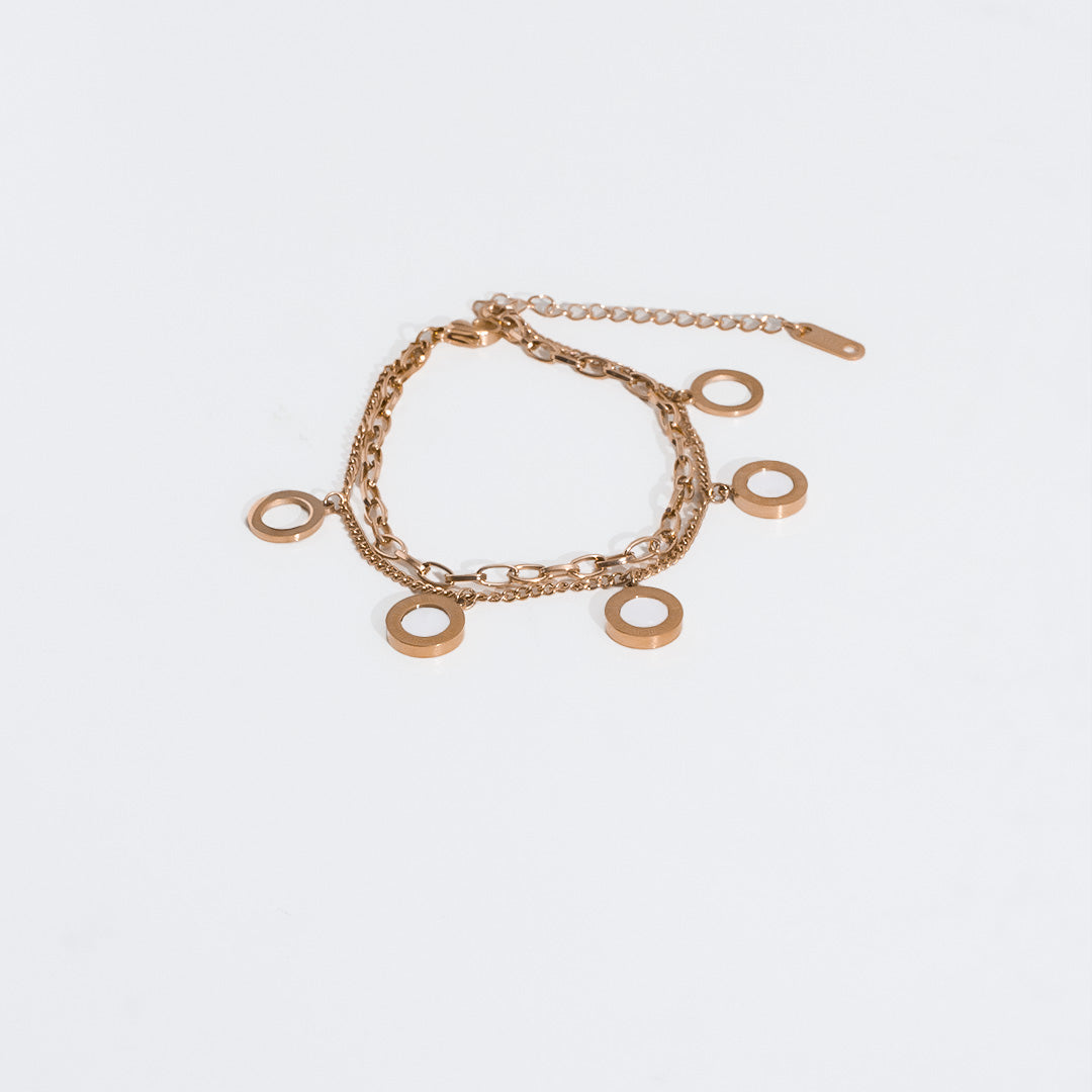 Pearl Charm Layered Rose Gold Bracelet