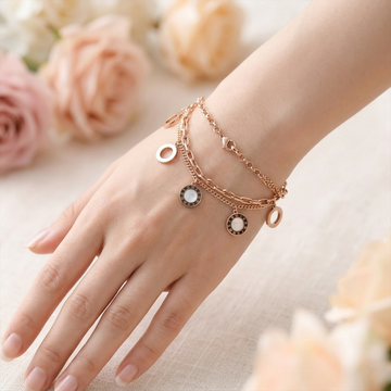 Pearl Charm Layered Rose Gold Bracelet