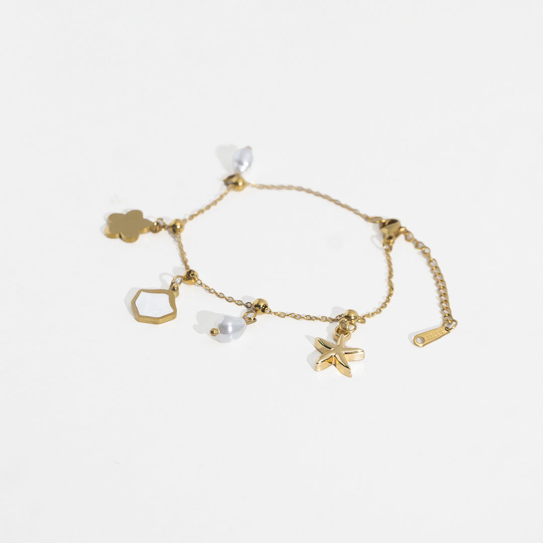 Pearl Gold Charm Bracelet