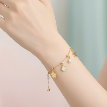 Pearl Gold Charm Bracelet