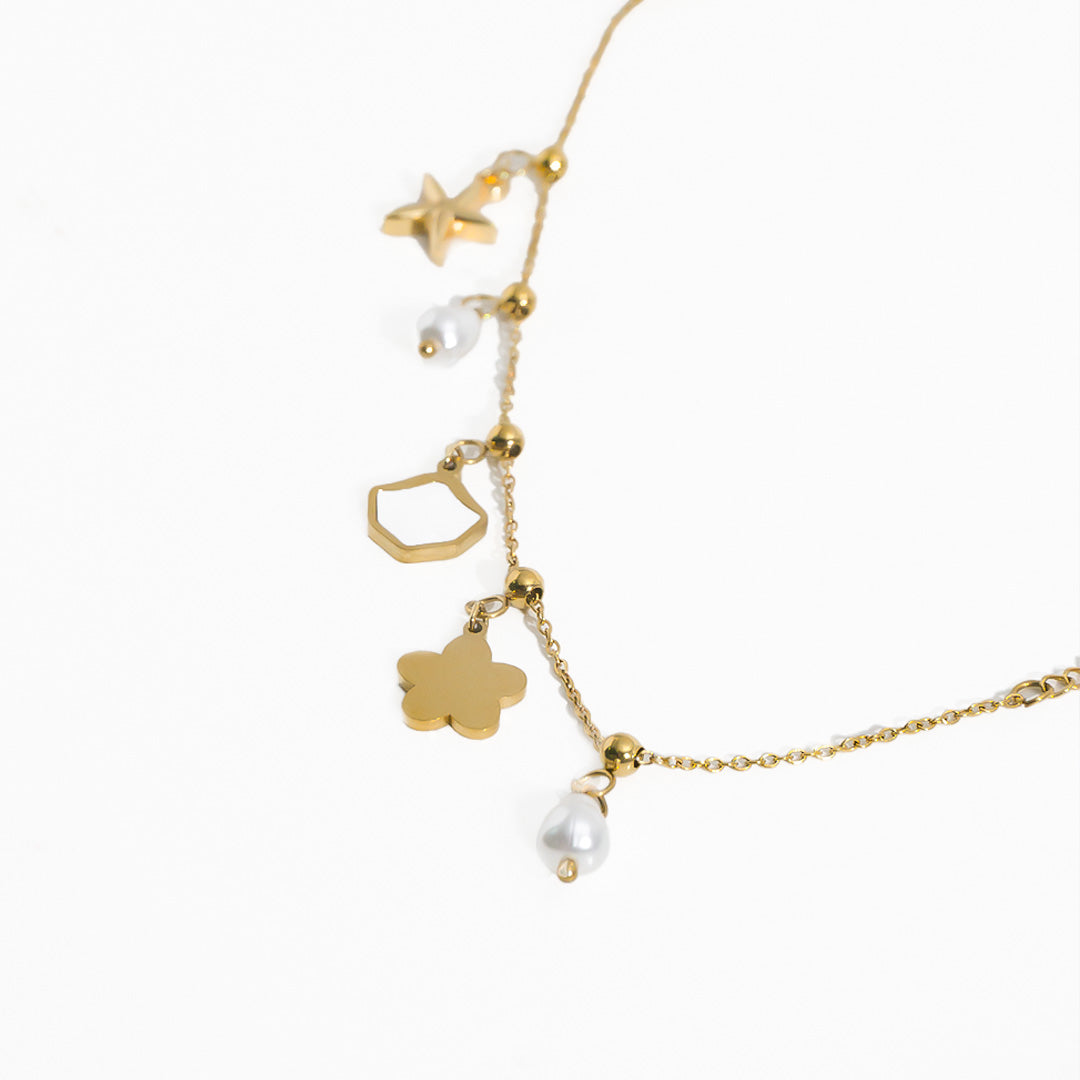 Pearl Gold Charm Bracelet