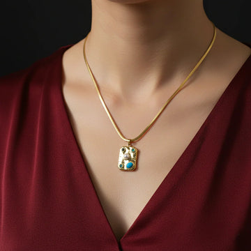 Snake Chain Necklace With Multistone Pendant