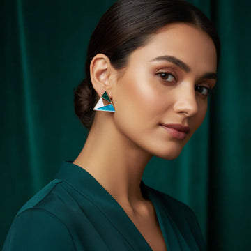 Trigon Enamel Gold Earrings