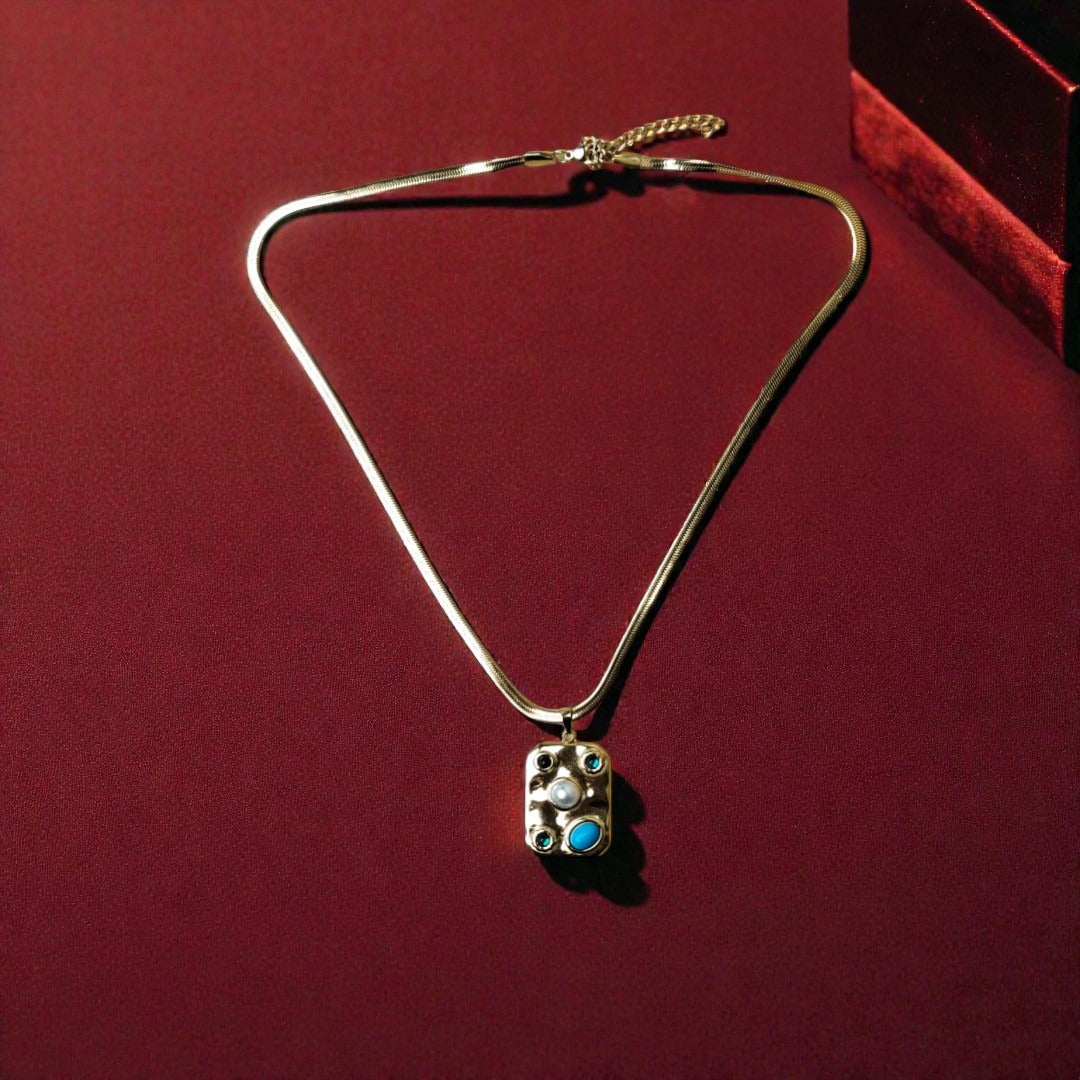 Snake Chain Necklace With Multistone Pendant
