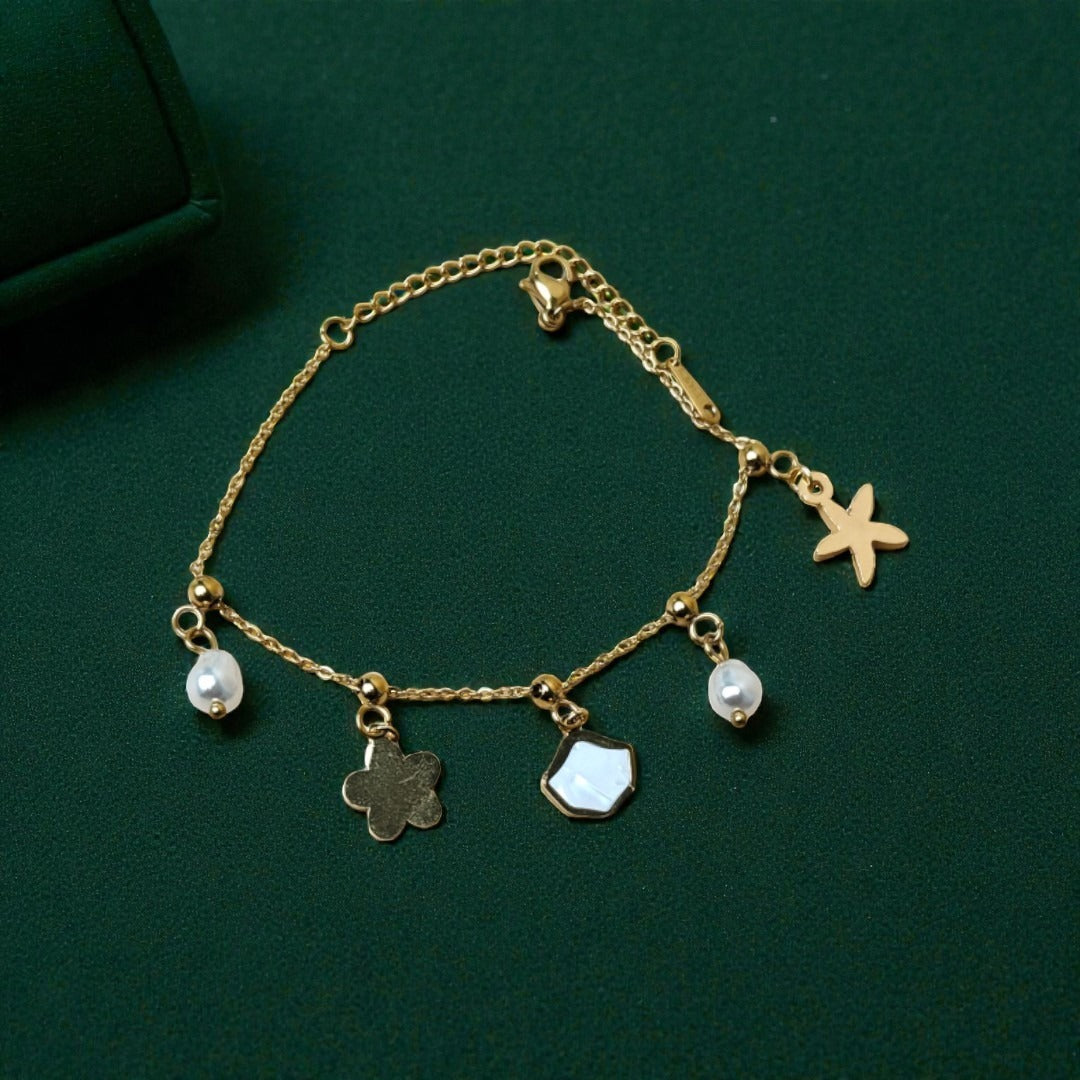 Pearl Gold Charm Bracelet