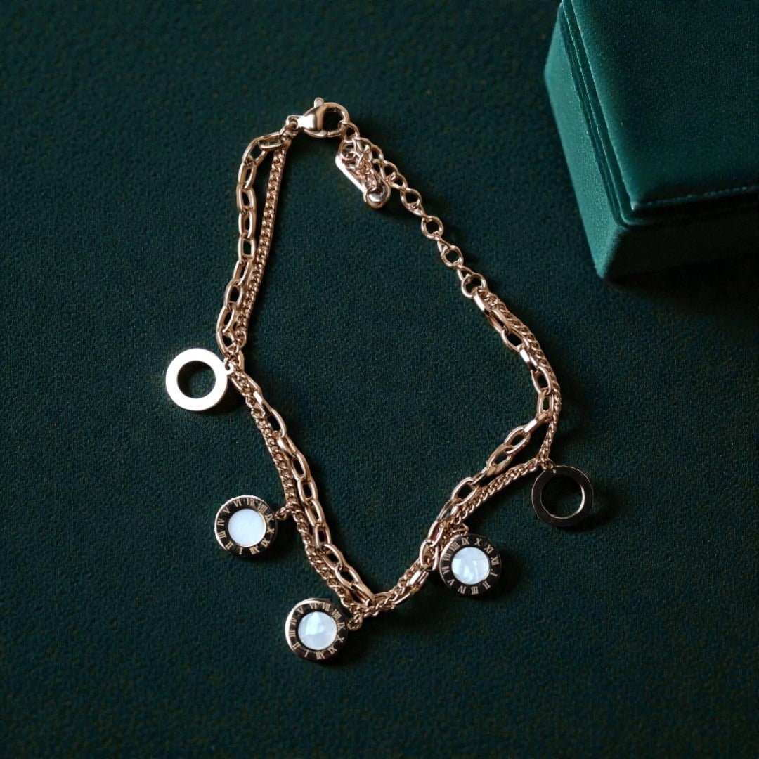 Pearl Charm Layered Rose Gold Bracelet