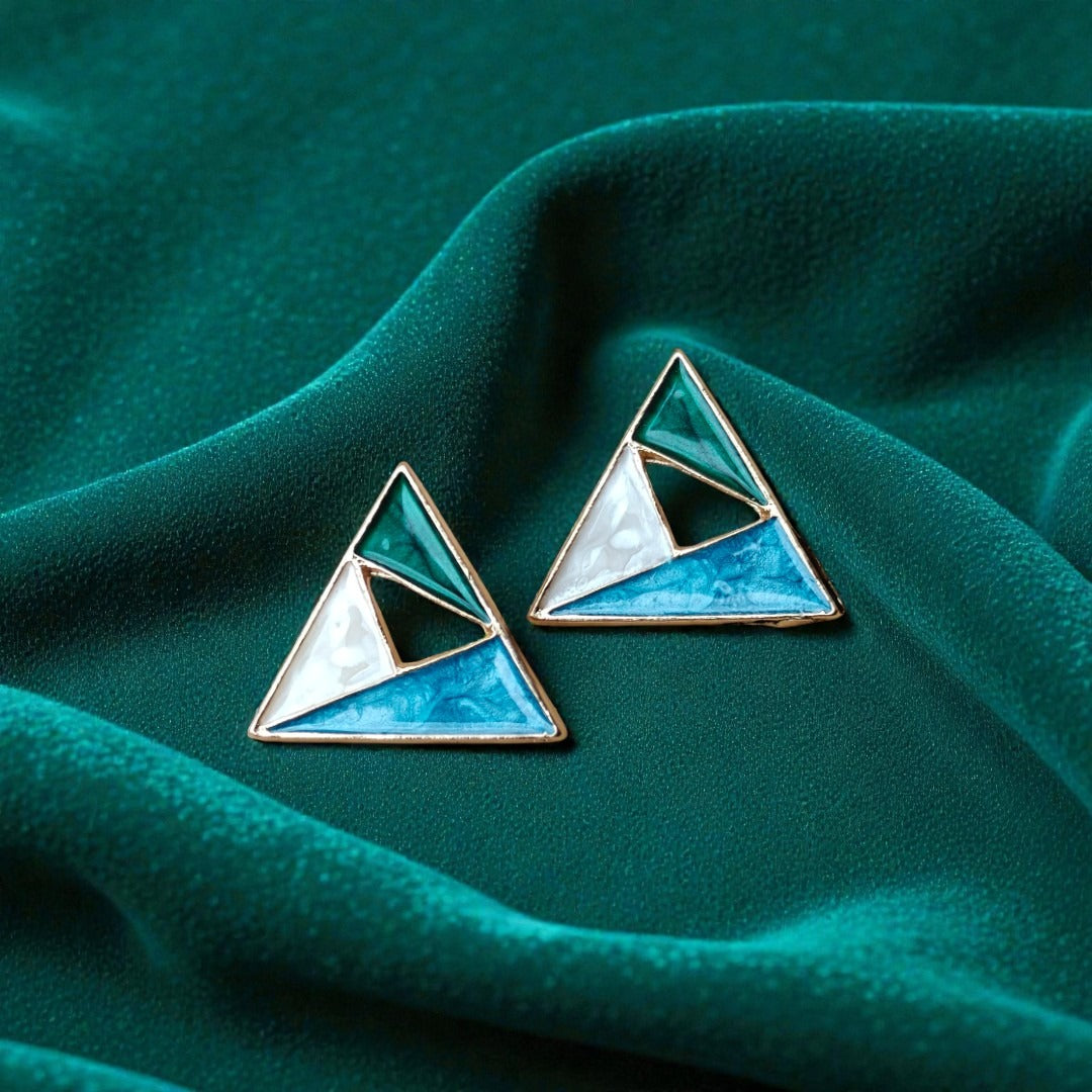Trigon Enamel Gold Earrings