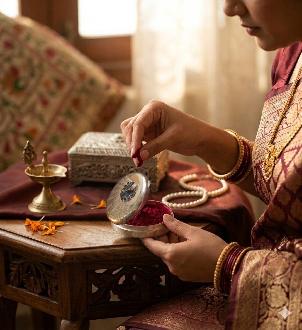 Handcrafted 925 Silver Peakcock Style Kumkum Box