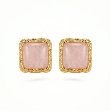 Blush Quartz Square Stud Earrings