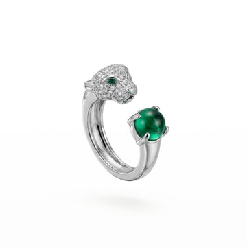 The Emerald Cabochon Panther Adjustable Ring