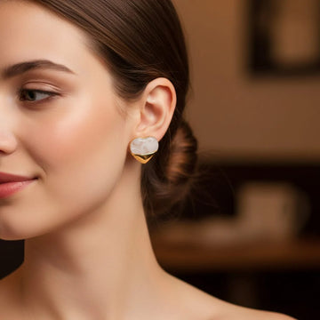 Timeless Clear Quartz Gold Heart Earrings